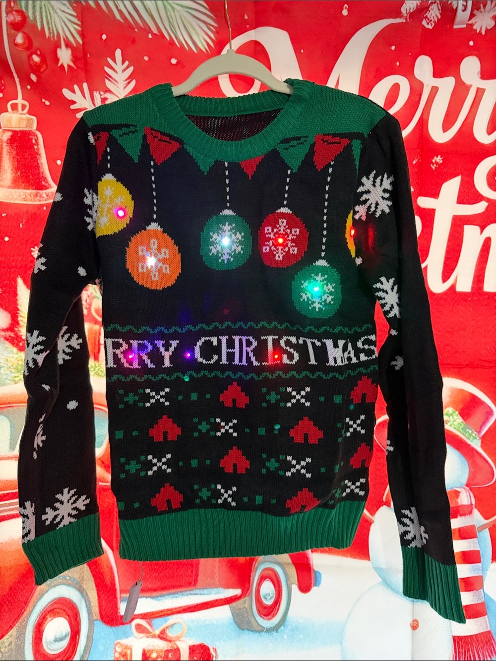 Women’s Green & Black Light-Up Christmas Sweater